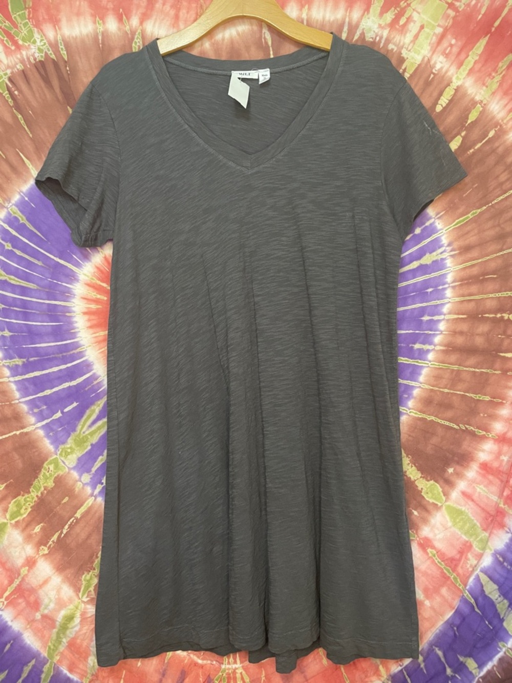Wilt Charcoal Gray V-Neck Short Sleeve Cotton Tee Dress Sz L New